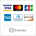 VISA、Mastercard、SAISON、JCB、American Express、Diners Club、Discover Coineyでクレジットカード決済